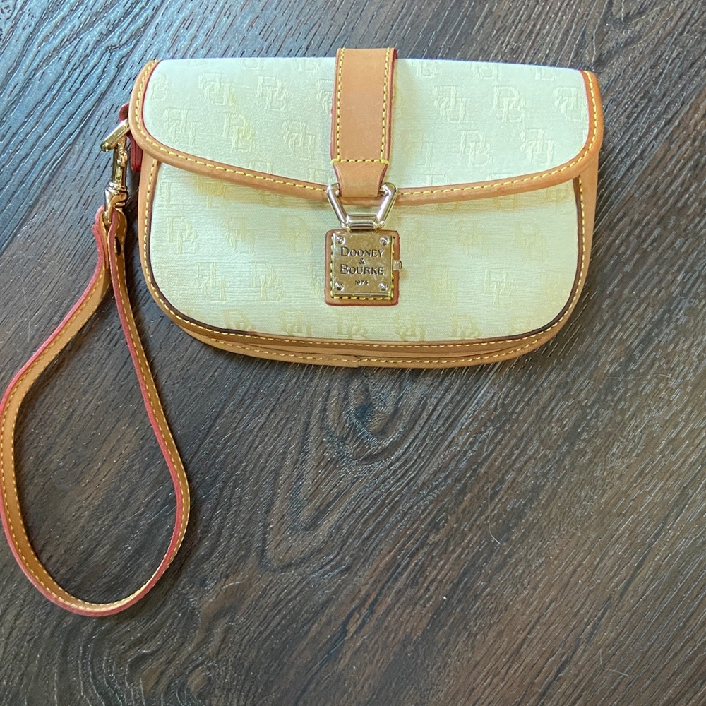 Dooney & Bourke Cream and Brown Wristlet